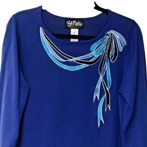 BOB‎ MACKIE Womens Purple Tunic Sweater Embroidered Artsy Mature Office M